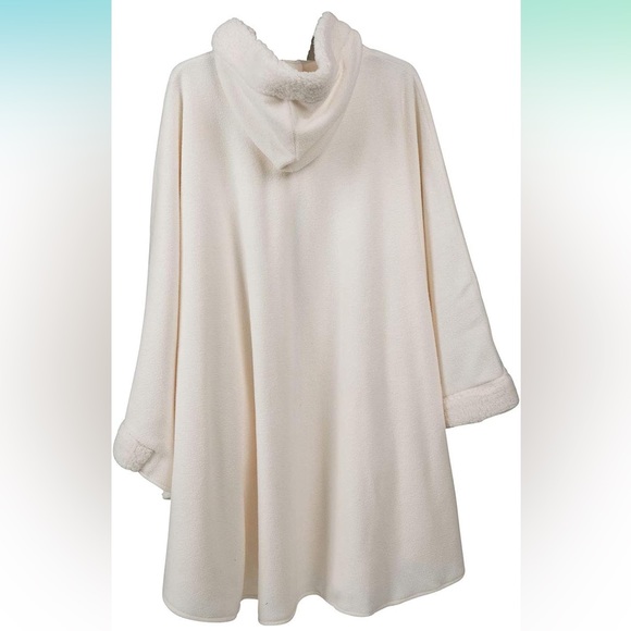 Le Moda Ladies Sherpa Trim Hooded Wrap Winter Collection One Size poncho cream - Picture 6 of 10